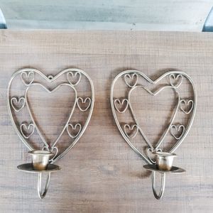 Gold heart wall candle holders